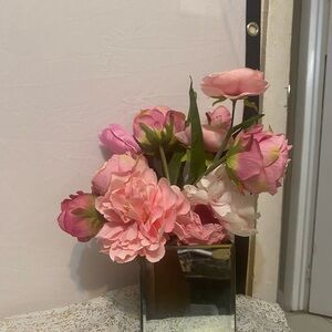 Elegant Pink Faux Floral Arrangement in Black Vase